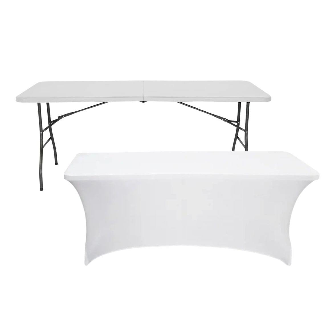 Set Mesa Plegable Rectangular con Funda para Catering 240x74cm Blanco  7house