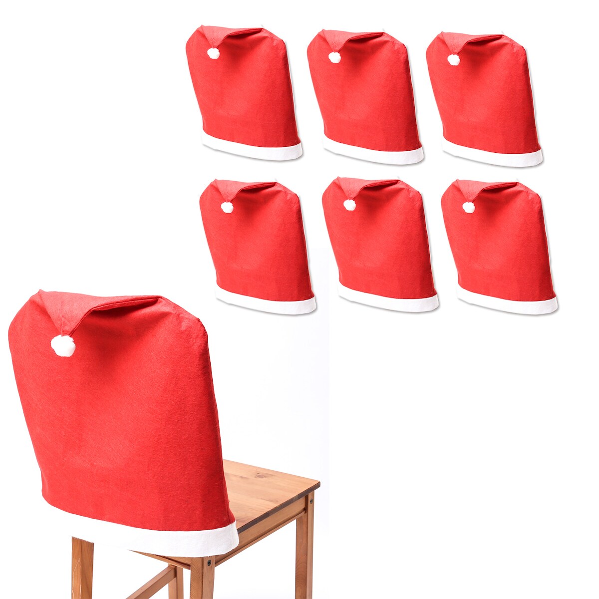 MARELIDA 6x Stuhlbezug Weihnachtsmütze Stuhlhusse Stuhlüberzug Weihnachten