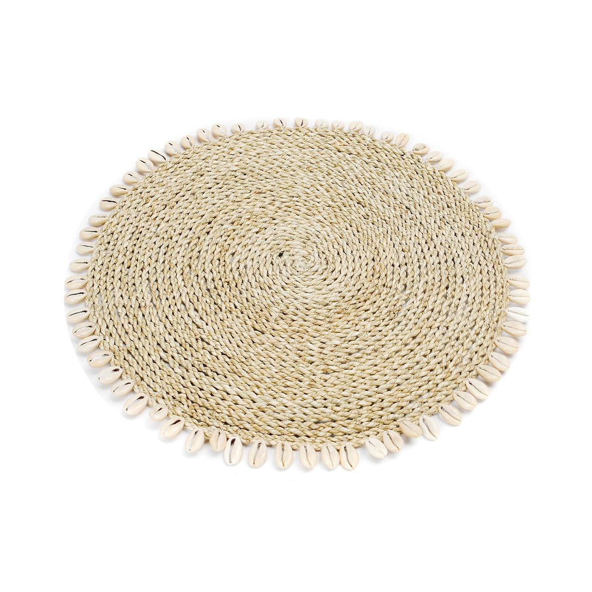 Bazar Bizar Placemat van zeegras schelpen 38x38x1 cm naturel - Set van 6