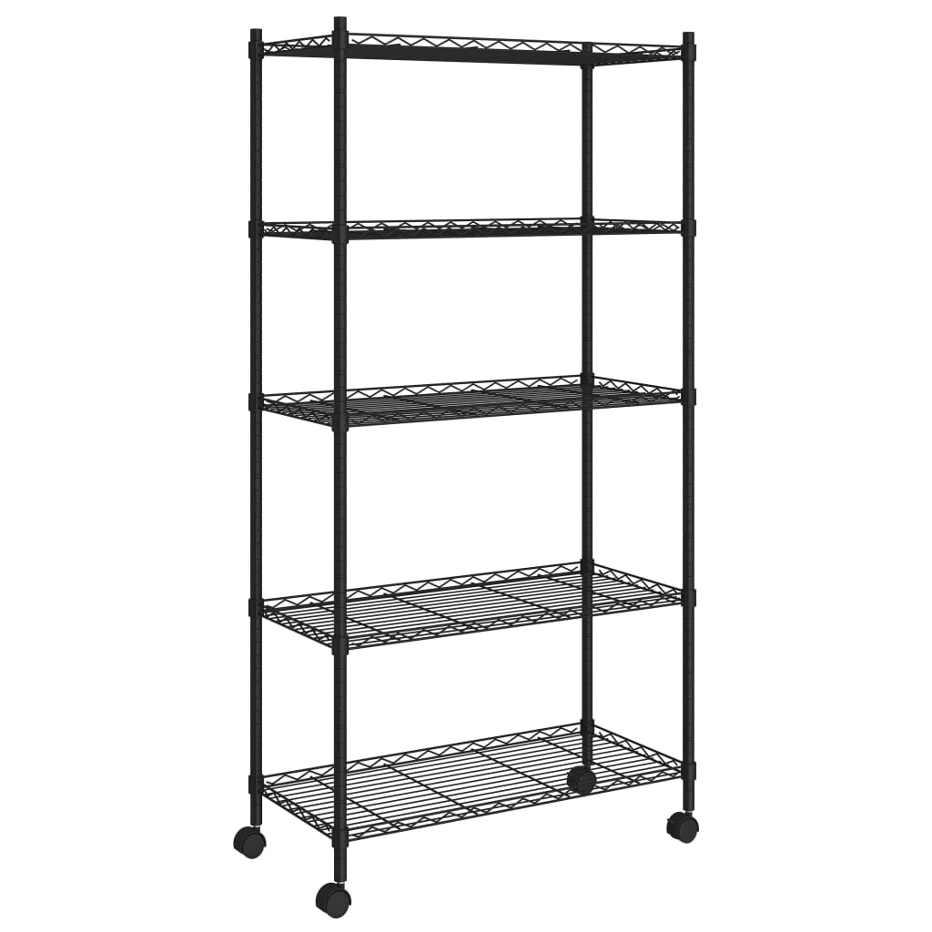 vidaXL Opbergrek 5-laags met wielen 250 kg 75x35x155 cm zwart