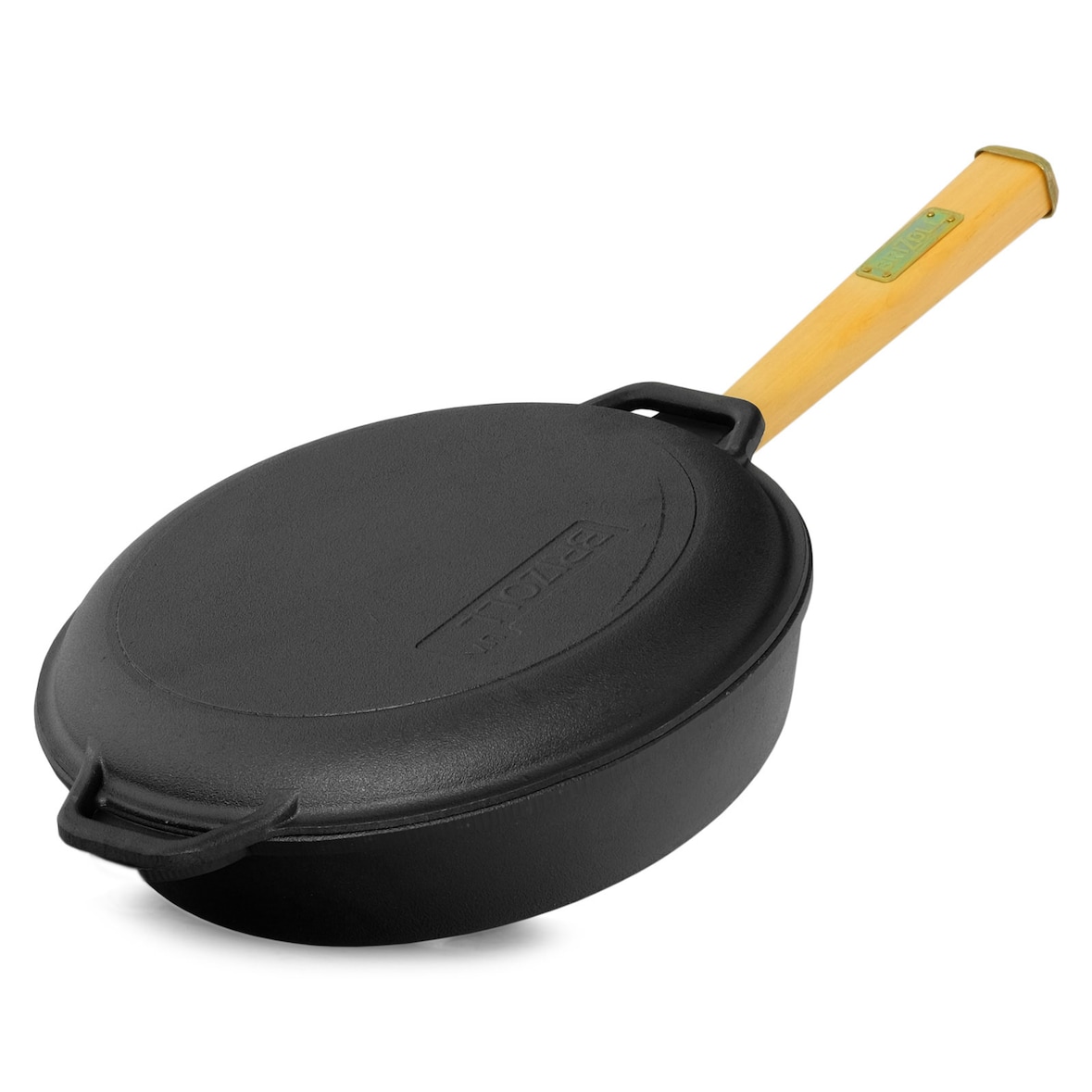 Ø24cm 47mm hoch Gusseisenpfanne Gußeisenpfanne mit Holzgriff und Deckel-Bratpfanne aus Gusseisen