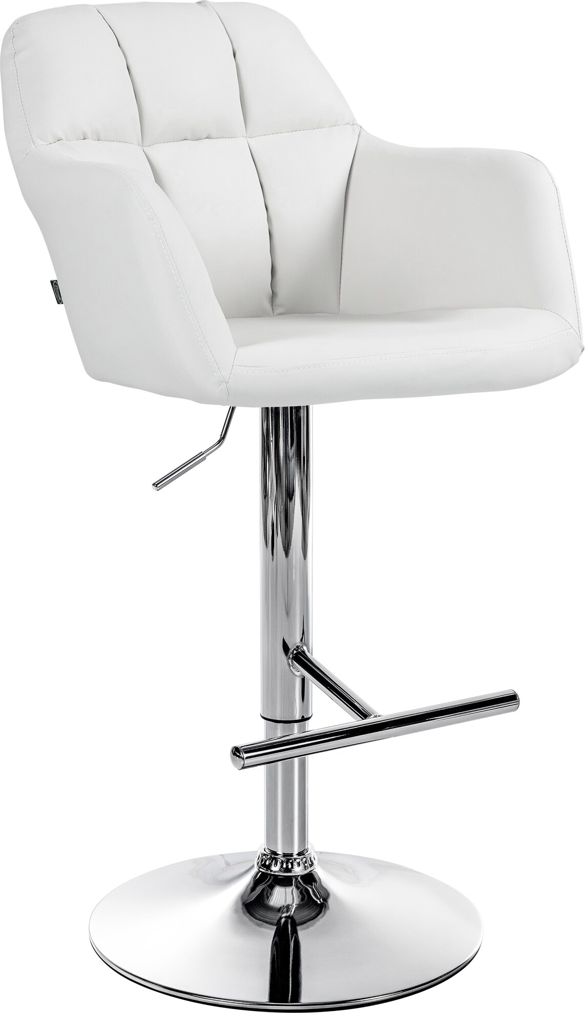 Barhocker TUBEL - Kunstleder Weiß 57x59x97 cm Silber | Barstuhl Höhenverstellbar Mit Lehne Drehbar Tresenhocker Tresenstuhl Kneipenhocker Kneipenstuhl