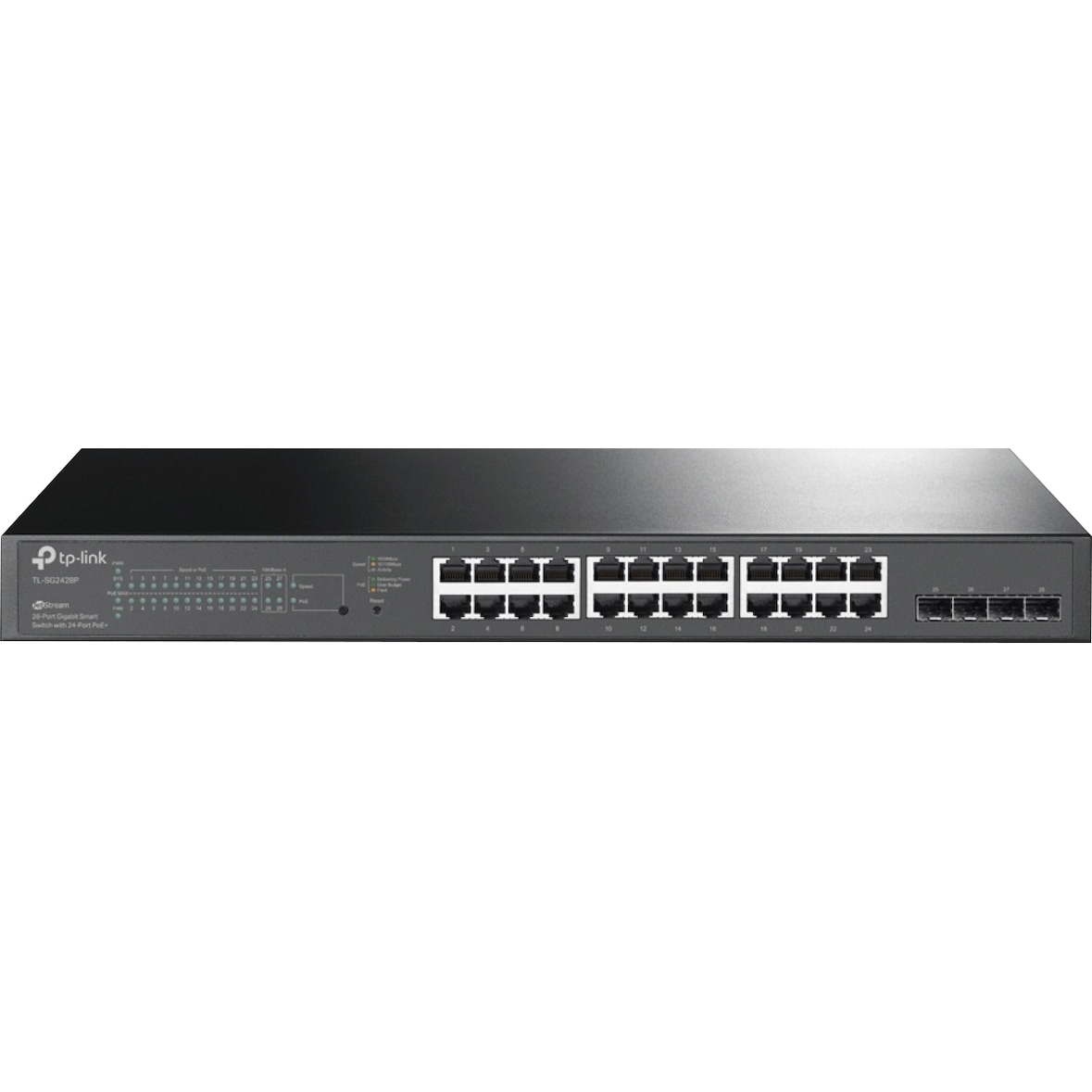 TP-Link TL-SG2428P Conmutador de red gestionado L2/L2+ Gigabit Ethernet (10/100/1000) Power over Ethernet (PoE) 1U Negro