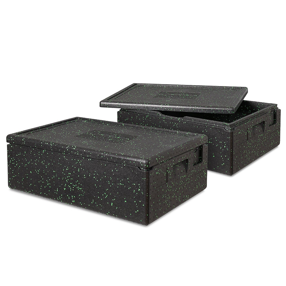2 Thermoboxen Gr. 1 mit Deckel, LxBxH 685x485x220 mm, 42 Liter, anthrazit/grün