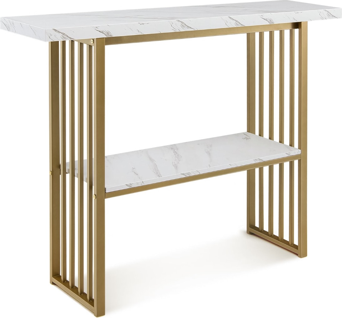 Helloshop26 - Zweistufiger Konsolentisch 120 x 29,5 x 92,5 cm skandinavisches Design platzsparend weiße MDF-Platte und goldfarbener 20_0013831