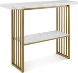 thumbnail of Helloshop26 - Zweistufiger Konsolentisch 120 x 29,5 x 92,5 cm skandinavisches Design platzsparend weiße MDF-Platte und goldfarbener 20_0013831