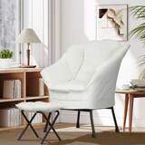 thumbnail of HOMCOM sillón de salón con otomana sillón de relax sillón para lectura con bolsillos laterales y patas de acero para sala de estar dormitorio crema