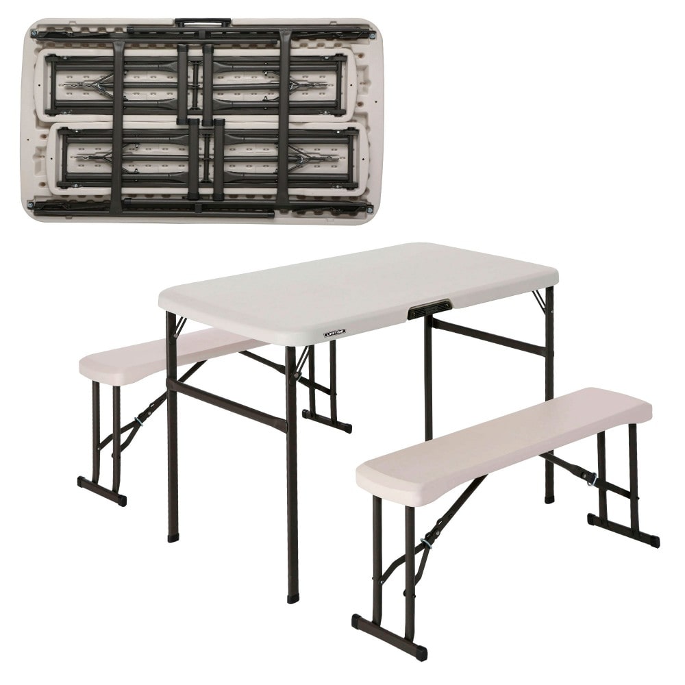 Conjunto plegable mesa y 2 bancos utrarresistente Lifetime 106x61x74 cm uv100