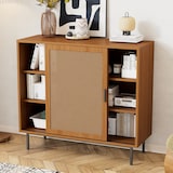 thumbnail of Sideboard Kommode Anrichte 100x37x90 vielseitiger Stauraum mit Rattan-Schiebetüren höhenverstellbaren Ablagen robustes Holzdesign Walnuss