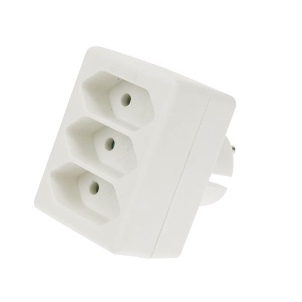 Steckdosen-Verteiler, 3 Europastecker, Typ-E-Stecker, Polypropylen, Innenbereich, Weiß