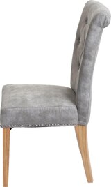 thumbnail of 6er-Set Esszimmerstuhl gepolstert | HxBxT 98x47x62cm | Sitzhöhe 42cm | Nieten | Stoff/Textil | helle Beine | Hellgrau | Stuhl Küchenstuhl