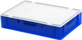 thumbnail of 7 Stück blaue E1 Kisten 600x400x125 mm Fleischkasten Lagerkiste Metzgerkiste mit 7 grauen Deckeln