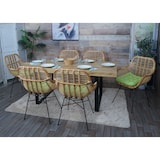 thumbnail of 6er-Set Esszimmerstuhl HWC-P17, Küchenstuhl Korbstuhl Rattansessel Rattanstuhl Stuhl, Kubu Rattan Metall ~ Polster grün
