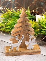 thumbnail of Holzfigur Weihnachtsbaum mit Hirsch u. Engel 20x27cm Masterbox 8-teilig Weihnachtsdeko Mangoholz
