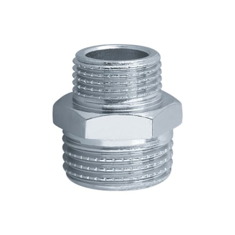 Chrom Muffennippel Reduzier Doppelnippel Messing AG - AG 3/8" x 1/2"