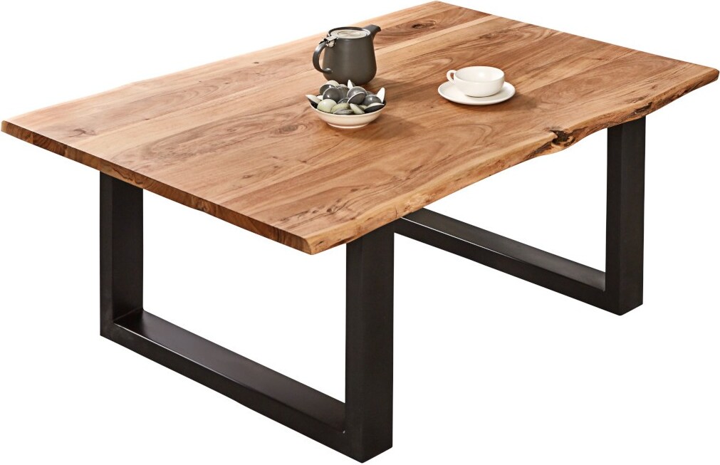 Couchtisch Baumkante massiv Akazie naturfarben 130 x 75 cm schwarz BILLY