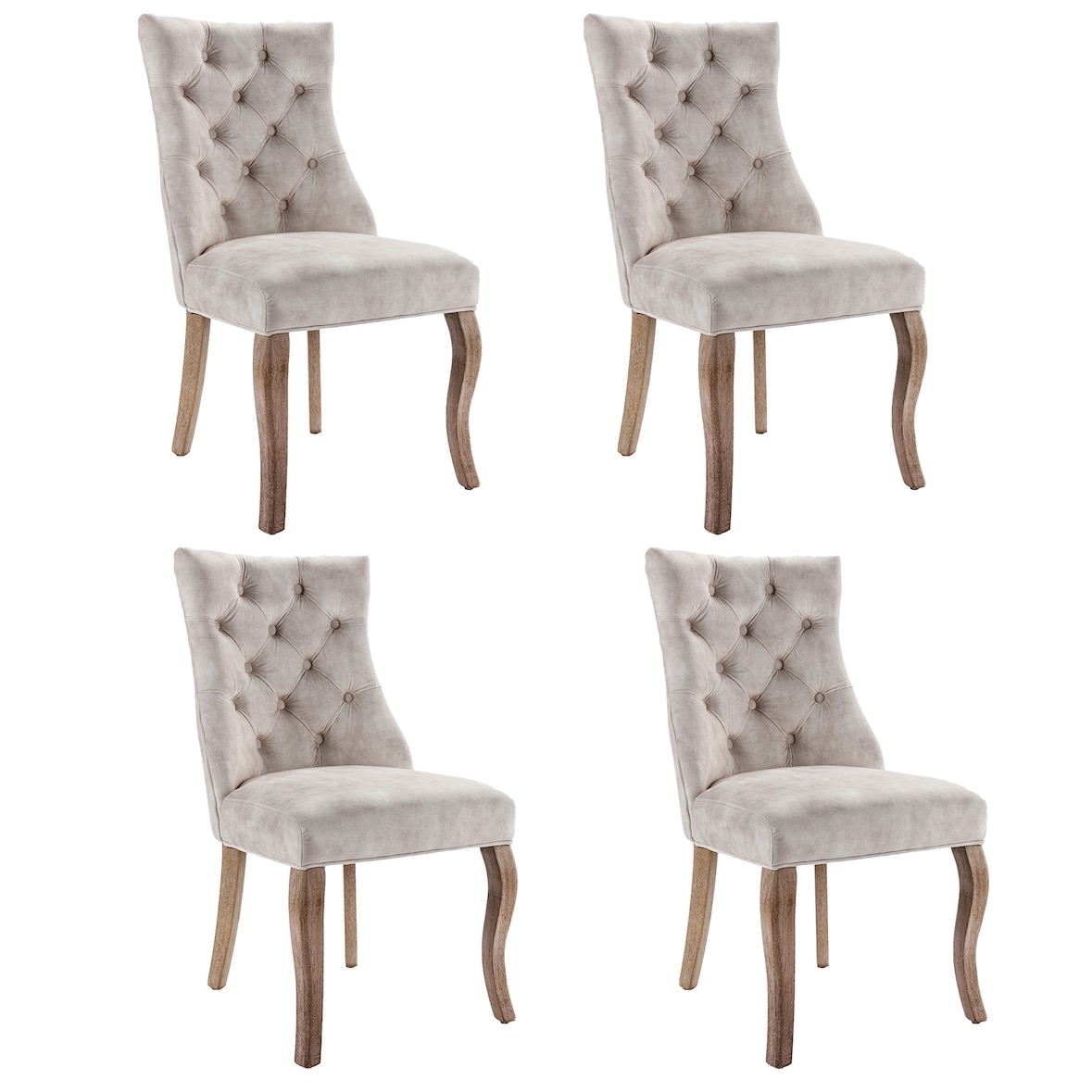 Merax Polsterstühle(Set, 4 St), Stuhl Hellbeige Samt Esszimmerstuhl, hohe Rückenlehne, mit Knopfsteppung, Gestell aus Massivholz, Hellbeige
