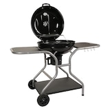 thumbnail of Barbecuetrolley HWC-N16, houtskool barbecue ketel barbecue tuinbarbecue met deksel drie schappen, staal email 143x131x66cm zwart