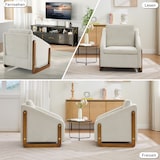 thumbnail of Sessel 73x73x73 Loungesessel mit Holzarmlehnen Rückenkissen Chenille Stoff Beige Modern Wohnzimmer Akzentstuhl Komfort