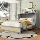 thumbnail of Schrankbett 140x200 mit USB/Steckdose, umbaubar, Schubladen, MDF-Kiefernholz, platzsparend, modern, funktional, grau