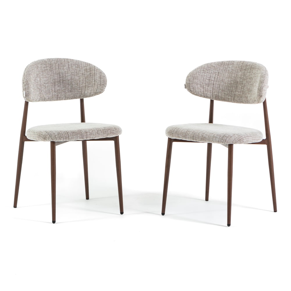 Set de 2 sillas de interior MOIRA, estructura de metal con efecto madera, asiento acolchado en tela, para cocina, bar y restaurantes - Madera oscura