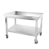 thumbnail of Werktafel in roestvrij staal met voet 1000 x 600 mm op PREMIUM / GOLDINOX wielen. GOLDINOX