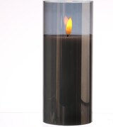 thumbnail of LED Kerze Windlicht Glas Echtwachs flackernd Timer H: 17,5cm rund grau anthrazit