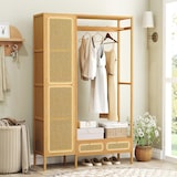 thumbnail of Perchero de bambú COSTWAY, perchero con armario, barra para colgar ropa, compartimento de almacenamiento y cajones, 102 x 33 x 160 cm