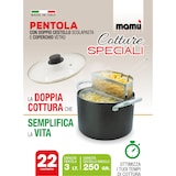 thumbnail of Mamù-Topf mit zwei Griffen und zwei Körben mit Glasdeckel ⌀ 22 cm, hergestellt in Italien aus kratzfestem, antihaftbeschichtetem Aluminium
