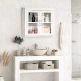 thumbnail of kleankin Armario de Baño de Pared con 2 Puertas de Vidrio y Estante Ajustable Mueble Colgante de Baño para Cocina Dormitorio Aseo 60x19,5x54 cm Blanco