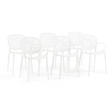 thumbnail of Set de 6 sillas de exterior apilables con reposabrazos en resina respaldo perforado diseño natural para jardín terraza bar restaurante Linda - blanco