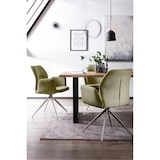 thumbnail of SalesFever Esstischgruppe 5-tlg.|160x90cm|Platte Akazie 26mm nussbaum|Metallgestell schwarz|4 Armlehnstühle 180° drehbar Strukturstoff |grün