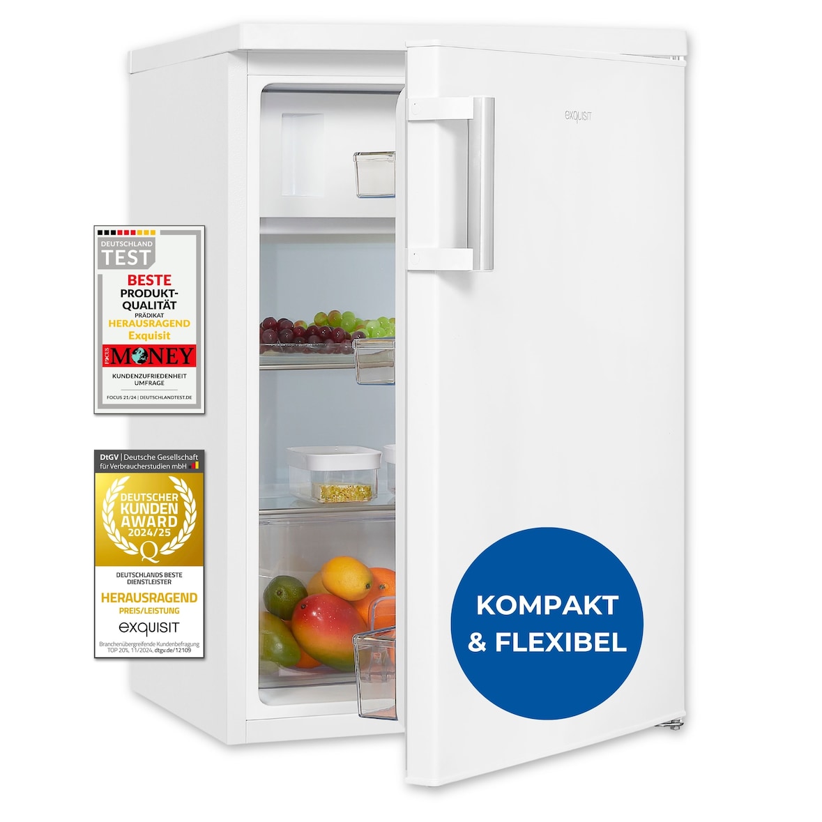 Exquisit Kühlschrank mit Gefrierfach, 120 Liter, 4-Sterne-Gefrierfach, Kühlschrank freistehend, KS516-4-H-010D weiss