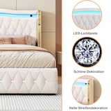 thumbnail of Polsterbett mit LED-Beleuchtung, hydraulischem Stauraum, Samtstoff, robustes Design, 140x200 cm, Beige, elegantes Kopfteil, stabiler Rahmen