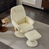 thumbnail of Massagesessel 79.5x75x107 cm mit Liegefunktion, Heizung & Hocker, Relax-Fernsehsessel aus PU-Stoff, 360° Drehung, Beige