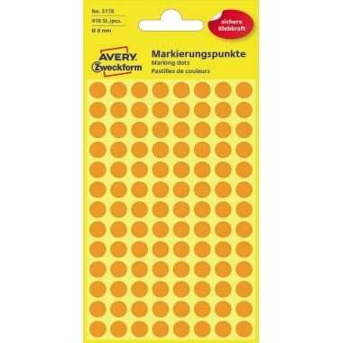 Avery Zweckform Markierungspunkt 3178 8mm leuchtorange 416 St./Pack.