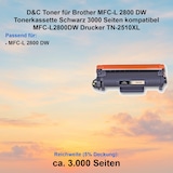 thumbnail of D&C Toner für Brother MFC-L 2800 DW Tonerkassette Schwarz 3000 Seiten kompatibel MFC-L2800DW Drucker TN-2510XL