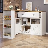 thumbnail of Bartisch ausziehbar Weiß 138x204x39x104 cm mit 360 Grad Drehfunktion, Stauraum mit Schublade und Regal, MDF mit Acryl Türen