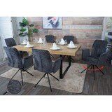 thumbnail of 6er-Set Esszimmerstuhl HWC-N99, drehbar Armlehne Auto-Return, Stoff/Textil Chenille (340g/m²) Öko-Tex ~ dunkelgrau