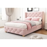 thumbnail of Luxuriöses Samt-Polsterbett 100x200 Rosa Knopf-Tufting Nietenverzierungen Verstärkte Bettbeine Modernes elegantes Design