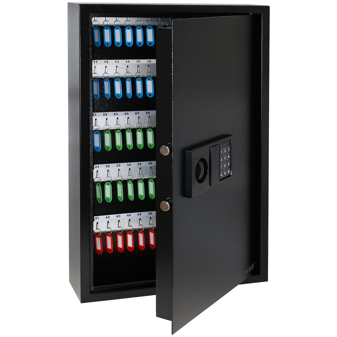HMF Schlüsseltresor mit Zahlencode, Schlüsselsafe mit Elektronikschloss, 100 Haken, 66,5 x 43 x 13 cm, Schwarz