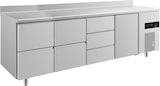thumbnail of Gastro Kühltisch 1 Tür rechts je 2 Schubladen links&mittig 3 Schubladen mittig, Aufkantung, Umluftkühlung 2330x700x850mm -2/+8°C