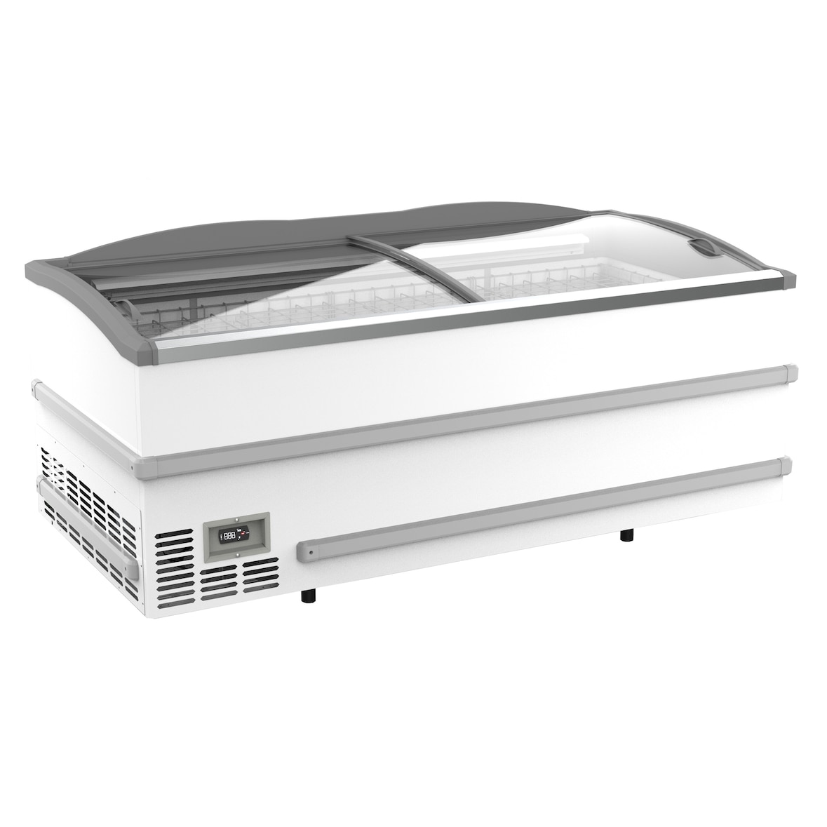 Supermarkt Tiefkühltruhe EMDA | 2x Glasschiebedeckel + LED | 864 Liter, HxBxT 89,4x200,8x95,2cm | -18/-23°C | Weiß | + CHEFGASTRO Geschirrtuch