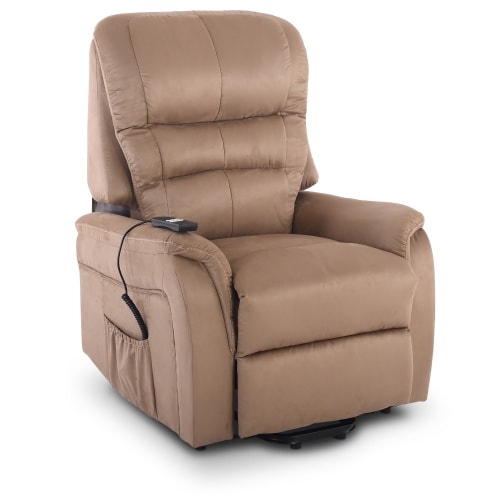Fernsehsessel mit Aufstehhilfe, Relaxsessel mit elektrischer Liegefunktion, 2 Motoren, 120 kg belastbar, Mikrofaser, Braun, Raburg Jan