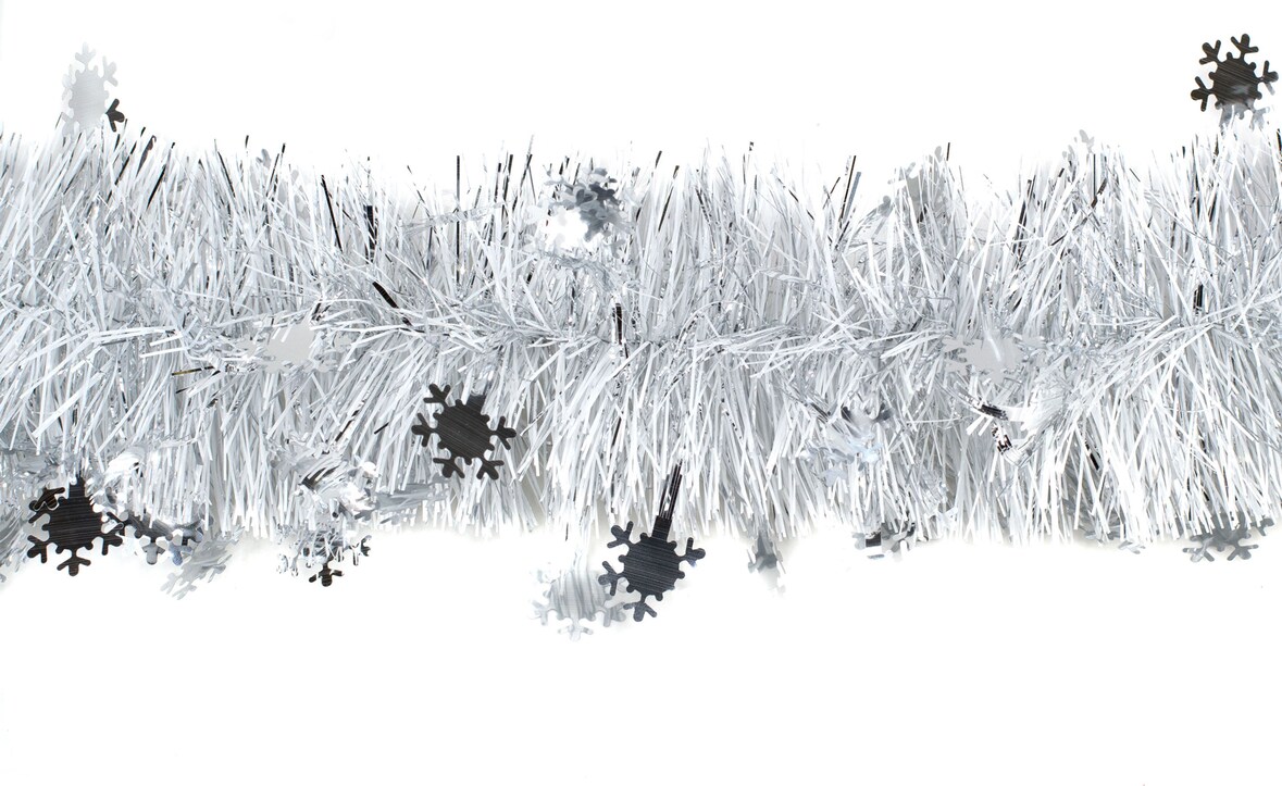 3m Weihnachtsgirlande 10cm mit Schneeflocken Lamettagirlande Weihnachtsbaumgirlande Dekogirlande Weihnachten Christbaumgirlande Fasching Weiß Perlmutt