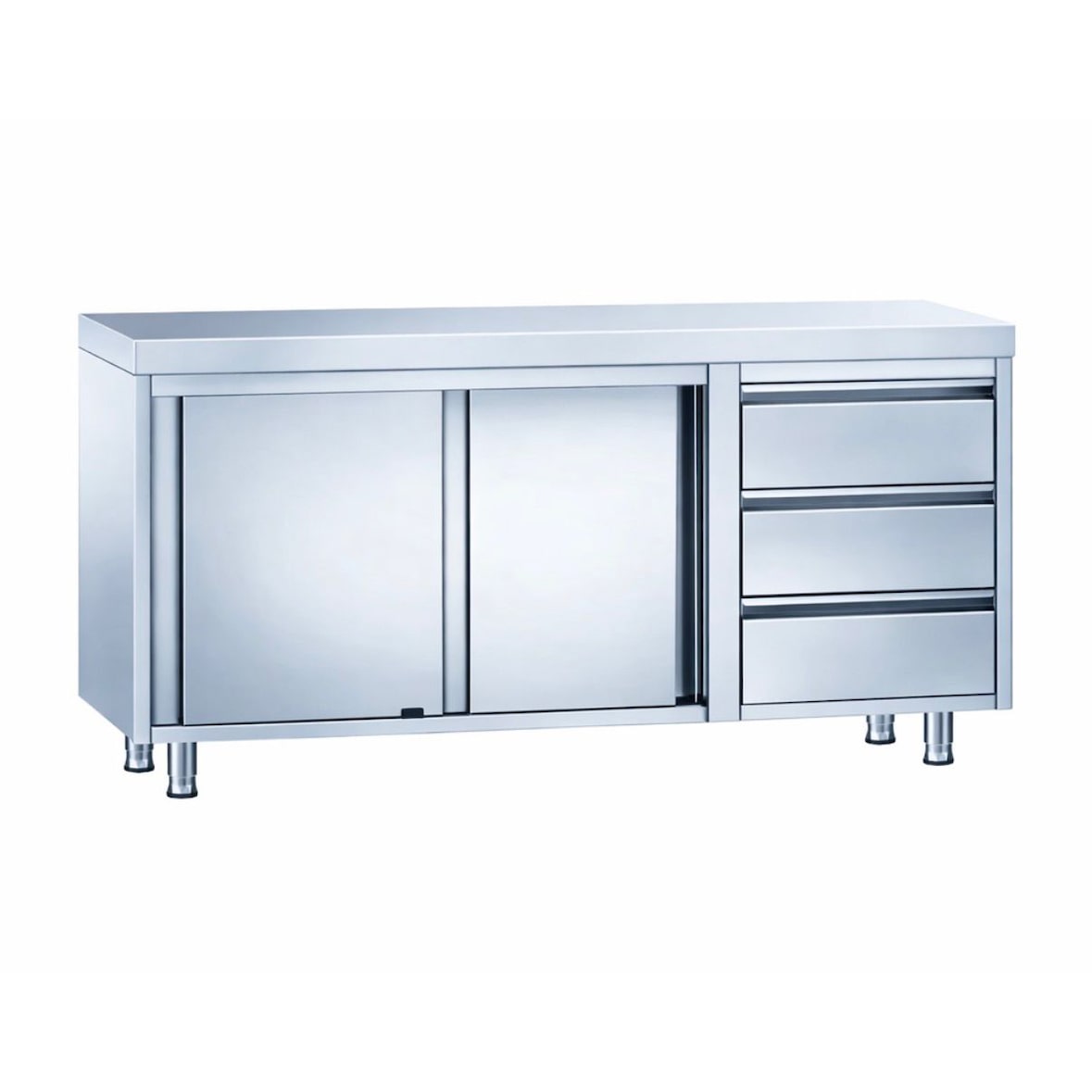 Edelstahl Arbeitsschrank PREMIUM 1400 x 700 mm mit 3 Schubladen rechts