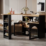 thumbnail of Bartisch ausziehbar drehbar Schwarz 193x39x105 cm mit LED-Beleuchtung Glasfront, 3-stufigem Stauraum, flexibel als Stehtisch und Beistelltisch
