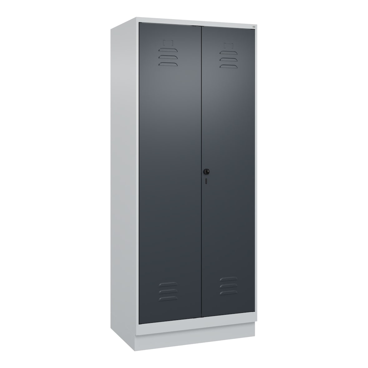 C+P Doppel-Spind Classic PLUS, Sockel, 2 Abteile, HxBxT 195x80x50cm, Sicherheitsdrehriegel, Hellgrau/Anthrazit von PROREGAL