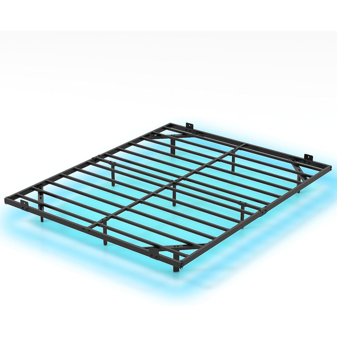 COSTWAY Estrutura de cama em metal com luzes LED e controlo remoto, cama de casal com travão de segurança para colchão (200 x 160 x 24 cm)