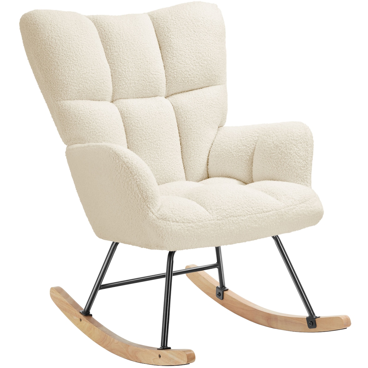 tectake Fauteuil à bascule TORVE rembourré au tissu bouclé - beige - 405847